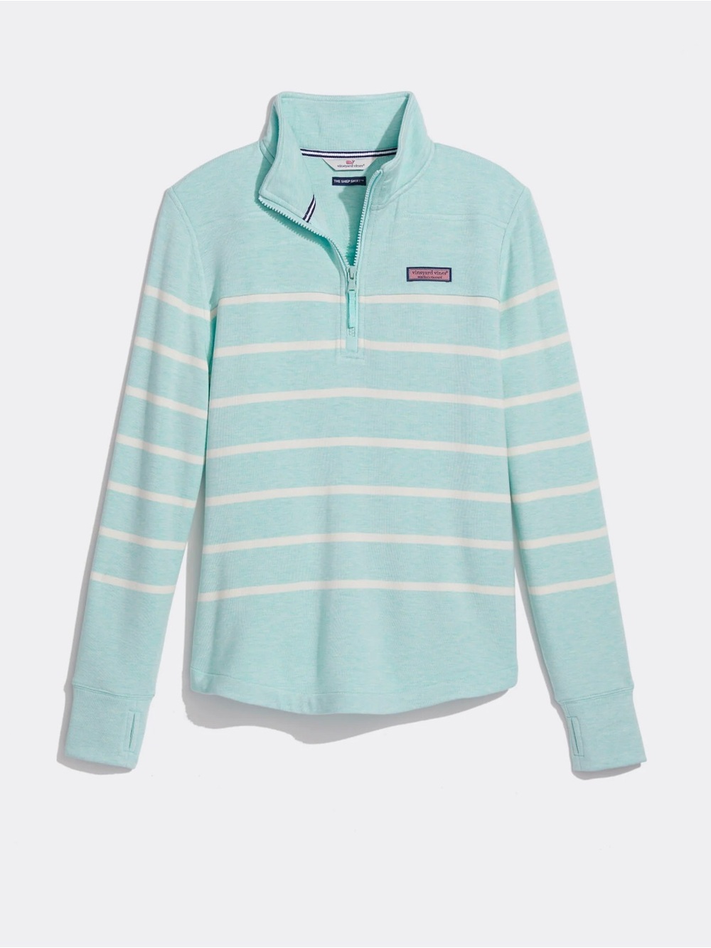 Vineyard Vines Mint and White Striped Half-Zip Pullover